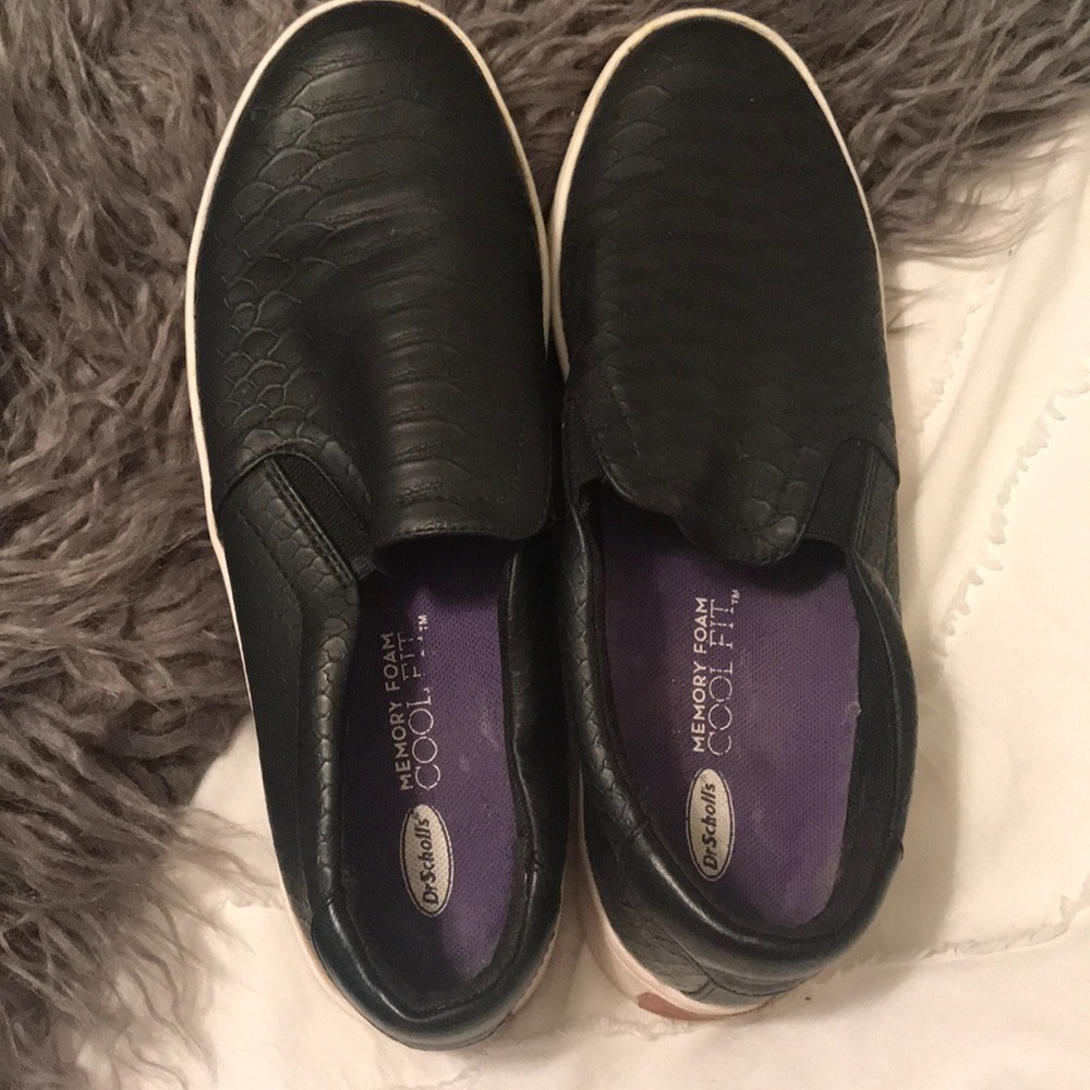 Black snake skin slip on sneakers